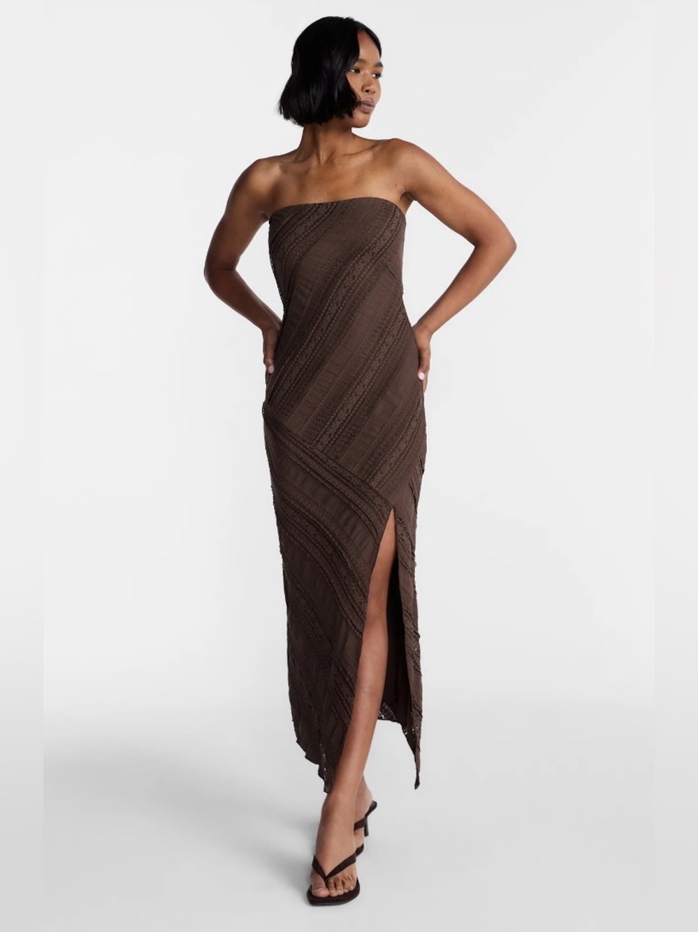 NWT No Boundaries Strapless Textured Brown Maxi Dress with Side Slit